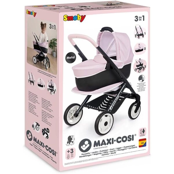 Smoby Maxi-Cosi 3-in-1 Puppenwagen für Kinder ab 3 Jahren mit Babywanne und Buggy