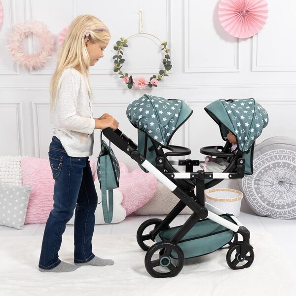 passeggino gemellare per bambole Twin XEO Bayer Design con Tasche, Sonnendach e manico regolabile