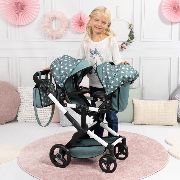 passeggino gemellare per bambole Twin XEO Bayer Design con Tasche, Sonnendach e manico regolabile