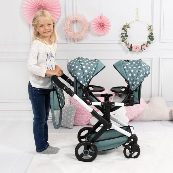 passeggino gemellare per bambole Twin XEO Bayer Design con Tasche, Sonnendach e manico regolabile