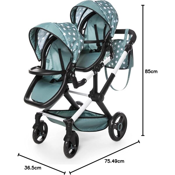 passeggino gemellare per bambole Twin XEO Bayer Design con Tasche, Sonnendach e manico regolabile