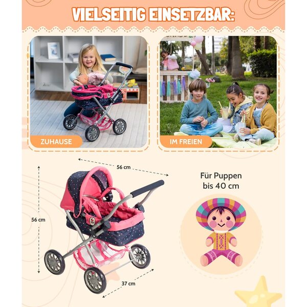 Bayer Chic 2000 passeggino per bambole Smarty Pink con Accessori e Tettuccio Regolabile
