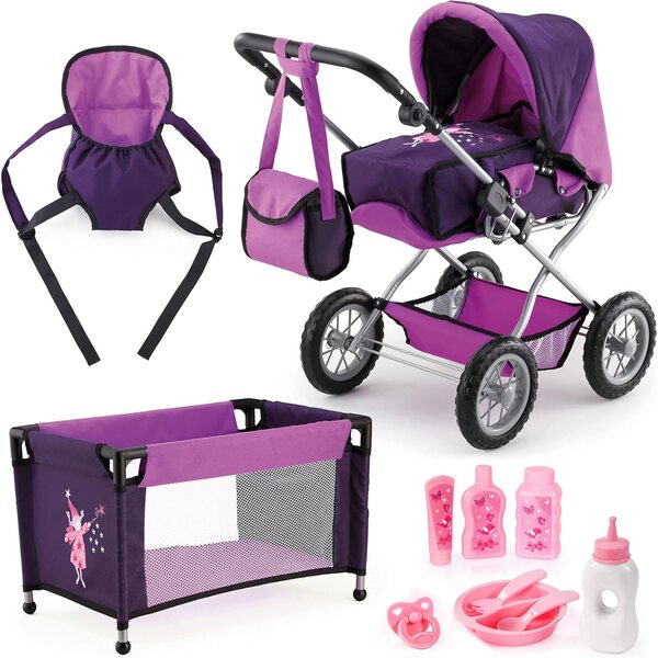 Bayer Design passeggino per bambole Grande lila 46-75 cm con lettino e accessori inclusi