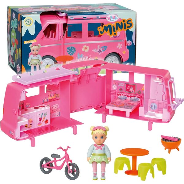 Baby Born Minis Campervan mit Pupa Jasmin und Zubehör für Kinder ab 3 Jahren