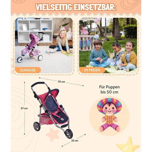Bayer Chic 2000 buggy per bambole Lola Rosa Confetti Pieghevole con Manico Regolabile