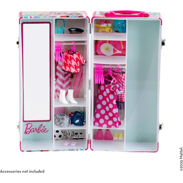 Theo Klein 5801 Barbie-Garderobenkoffer mit Kleiderbügel und Zubehör, Spiel für Kinder ab 3 Jahren