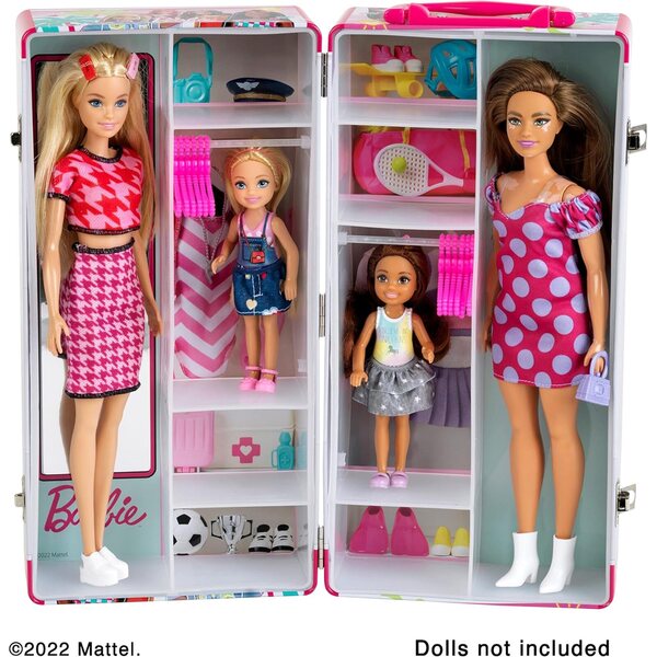 Theo Klein 5801 Barbie-Garderobenkoffer mit Kleiderbügel und Zubehör, Spiel für Kinder ab 3 Jahren