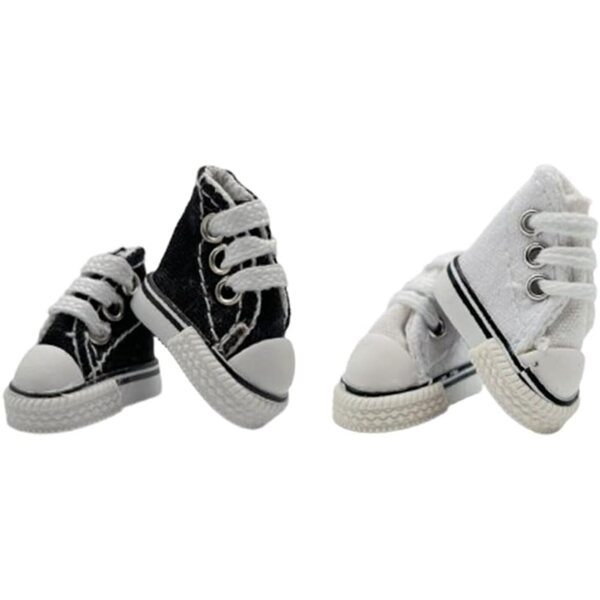 Mini Scarpe Sneakers in Tela per Dita 4 Paia Nero e Bianco, Accessori per Fingerboard e Bambole