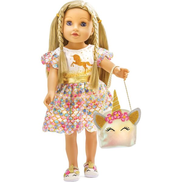 Ballerine per bambole rosa con unicorno e glitter per pupazzi 38-45 cm Heless