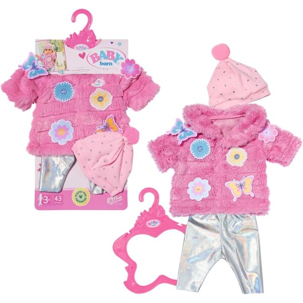 BABY born Flauschmantel Outfit con Giacca, Leggings, Cappello e Stivali per Bambole 43 cm