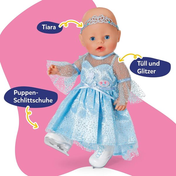 BABY born Set Eisprinzessin con Abito Glitter, Tiara e Pattini per Bambole 43 cm