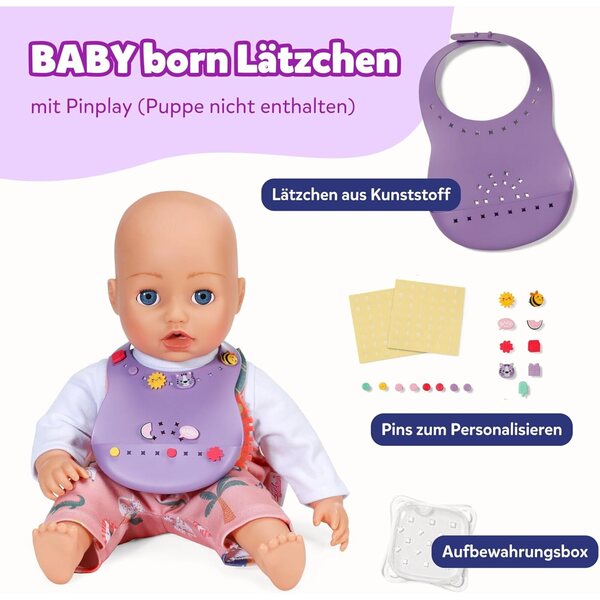 Baby Born bavaglino Pin-Play per Bambole 43cm con Pins Decorativi Creativi