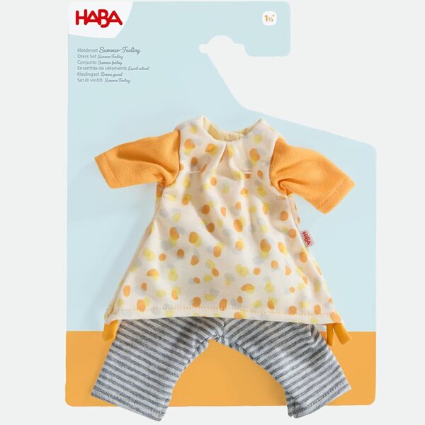 HABA Summer Feeling Bekleidungsset - Outfit für 30 cm große Stoffpuppen ab 18 Monaten, waschbar bei 30°C