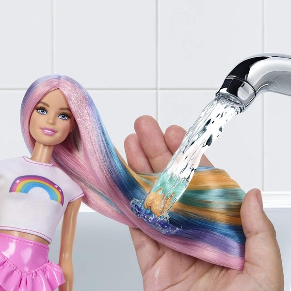 Barbie Regenbogen Glitzerhaar Puppe mit 12 Styling-Accessoires und farbigen Langhaaren
