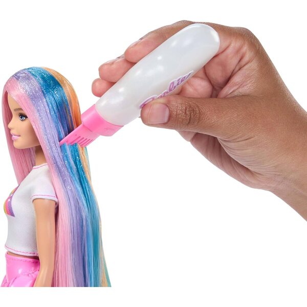 Barbie Regenbogen Glitzerhaar Puppe mit 12 Styling-Accessoires und farbigen Langhaaren