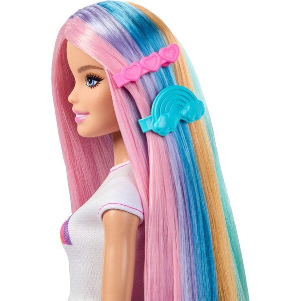 Barbie Regenbogen Glitzerhaar Puppe mit 12 Styling-Accessoires und farbigen Langhaaren