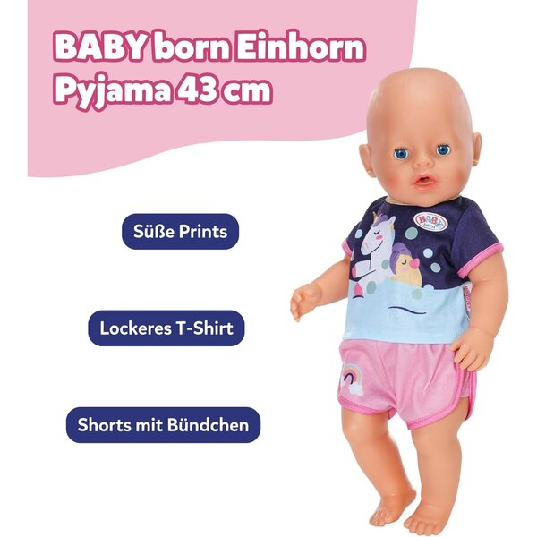 BABY born Pyjama Einhornmotiv per Bambole 43 cm - Abbigliamento Morbido e Colorato