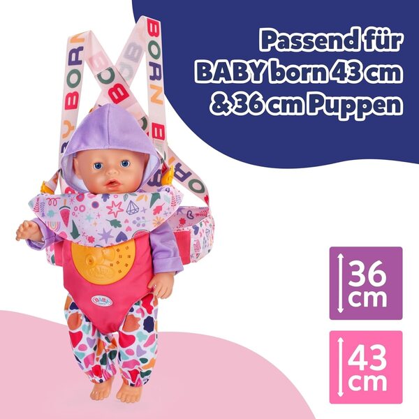 BABY born Babytrage Pin-Play regolabile per bambole e orsacchiotti 36-43 cm