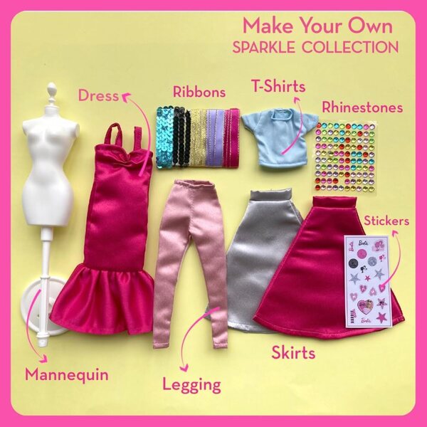 Barbie Make Your Own Outfit - Set Creativo con 130 Accessori per Moda Glamour