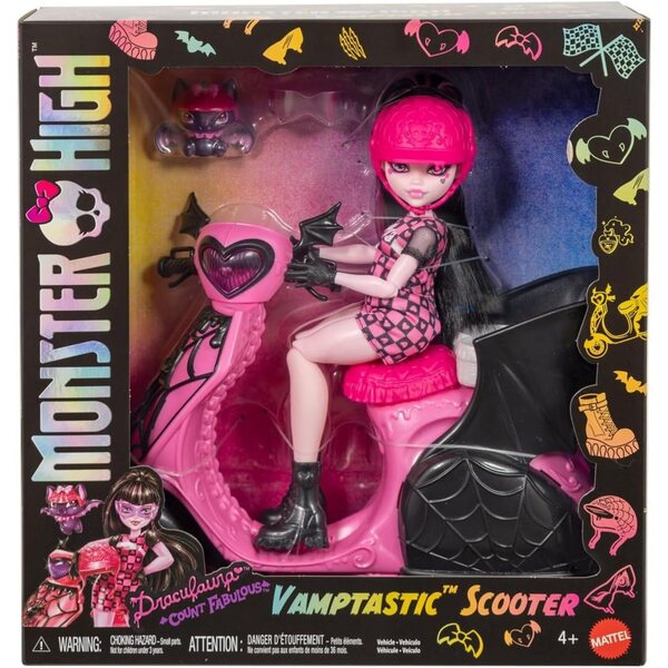 Monster High Draculaura mit Scooter Monster, Puppe mit exklusivem Zubehör