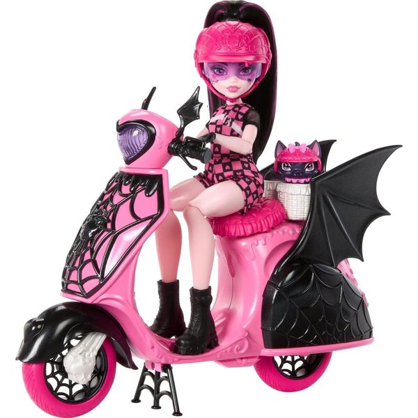 Monster High Draculaura mit Scooter Monster, Puppe mit exklusivem Zubehör