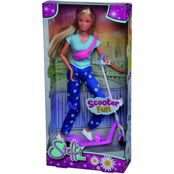 Steffi Love Scooter Fun: Puppe mit trendigem Roller und Handyhalter, 29cm, ab 3 Jahren