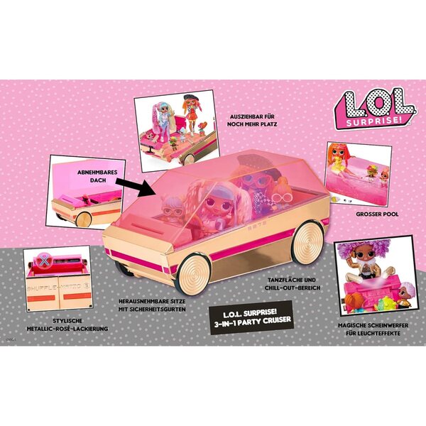 L.O.L. Überraschung! 3-in-1 Partycruiser Roségold/Pink mit Pool, Dancefloor und Schwarzlicht