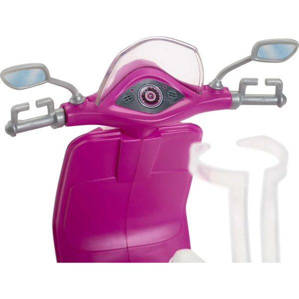 Barbie mit rosa-weißem Roller und türkisfarbenem Korb – Spiele für Mädchen