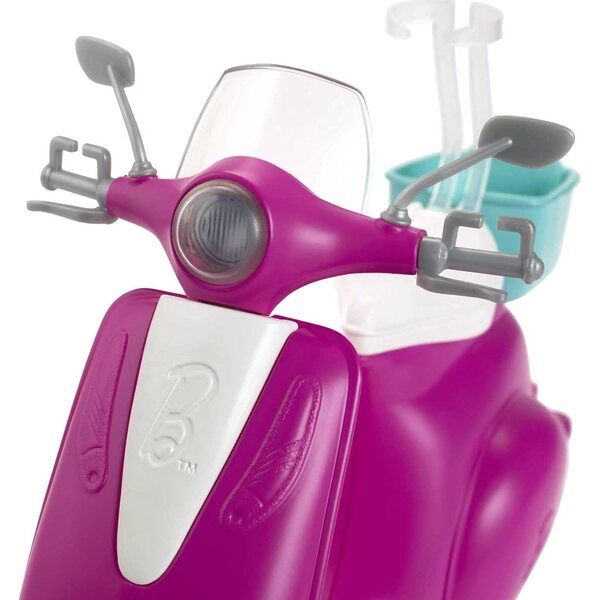 Barbie mit rosa-weißem Roller und türkisfarbenem Korb – Spiele für Mädchen