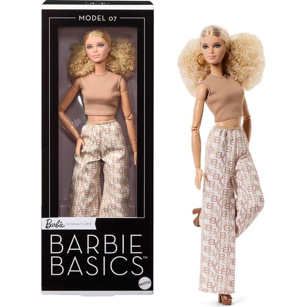 Barbie Basics Modell 07 mit weißem Palazzo und Crop-Top, Made-to-Move-Körper und elegantem Look