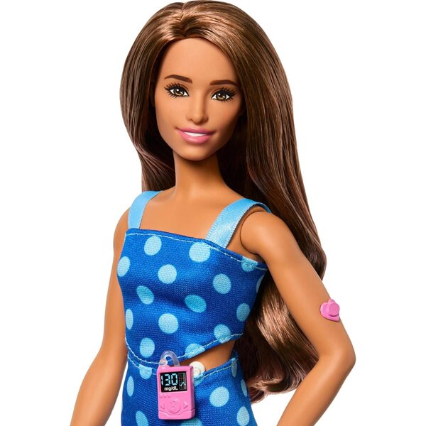 Barbie Fashionistas mit Typ-1-Diabetes und Polka-Dot-Outfit, inklusive Modeaccessoires