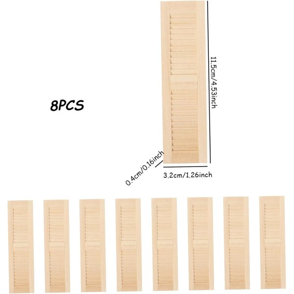 8 Stück Puppenhaus-Fensterläden aus Holz im Maßstab 1:12, realistisches DIY-Zubehör