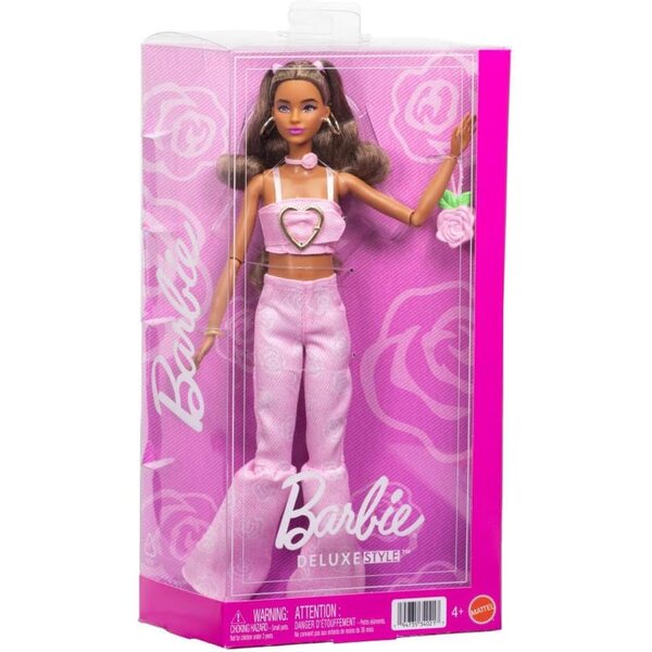 Barbie Deluxe Style Pinke Jeanspuppe mit Blumenaccessoires und Schlagjeans