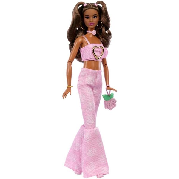 Barbie Deluxe Style Pinke Jeanspuppe mit Blumenaccessoires und Schlagjeans