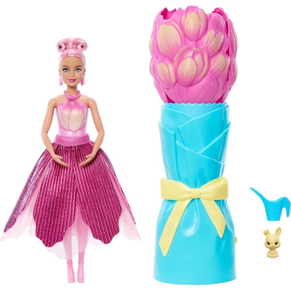 Barbie Petal Pop Duftpuppe im rosa Tulpenkleid mit Accessoires und Überraschungen
