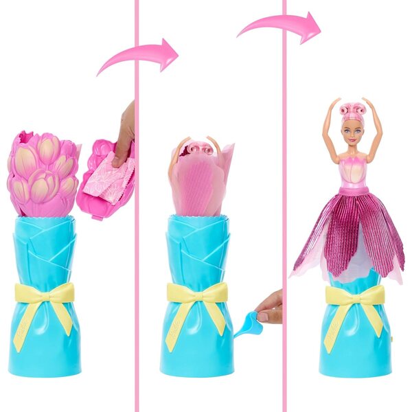 Barbie Petal Pop Duftpuppe im rosa Tulpenkleid mit Accessoires und Überraschungen