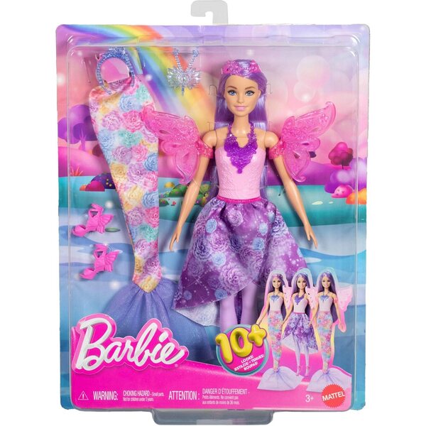 Barbie 3-in-1-Puppenfantasien mit 8 Zubehörteilen für über 10 magische Looks und Verwandlungen