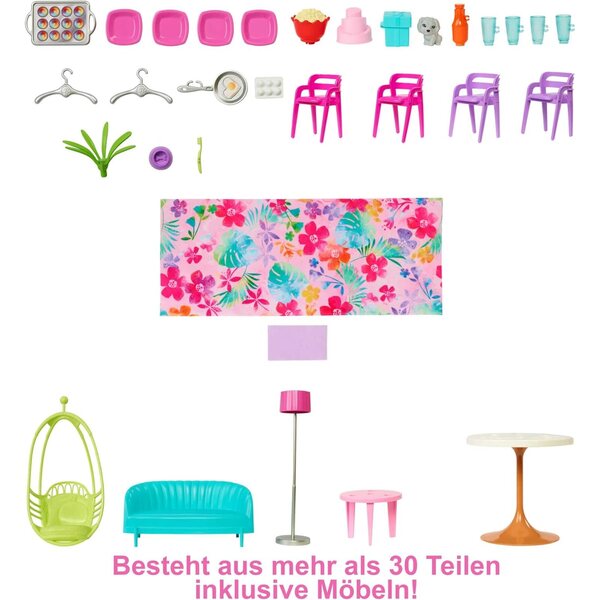 Barbie Casa delle Vacanze con 6 Aree di Gioco e Accessori - Gioco Creativo per Bambini