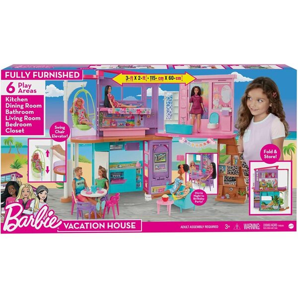 Barbie Casa delle Vacanze con 6 Aree di Gioco e Accessori - Gioco Creativo per Bambini