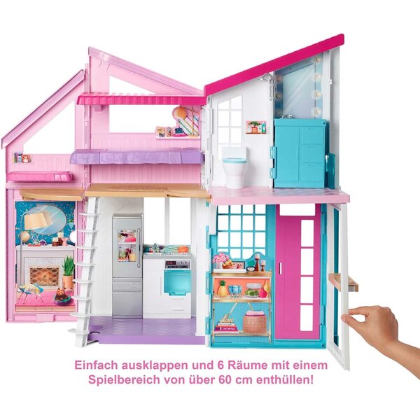 Barbie Malibu Casa da Sogno con 6 Stanze, 25 Accessori e Funzioni per Bambini 3+