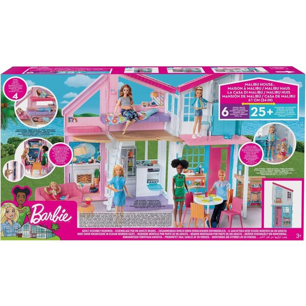 Barbie Malibu Casa da Sogno con 6 Stanze, 25 Accessori e Funzioni per Bambini 3+