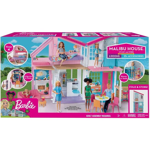 Barbie Malibu Casa da Sogno con 6 Stanze, 25 Accessori e Funzioni per Bambini 3+