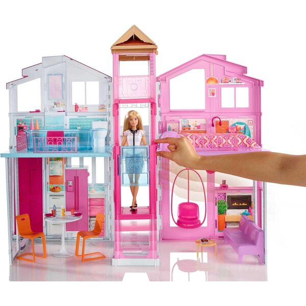 Barbie Traumvilla con 3 piani, 5 stanze e accessori, casa gioco pieghevole per bambini
