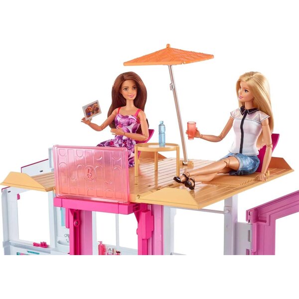 Barbie Traumvilla con 3 piani, 5 stanze e accessori, casa gioco pieghevole per bambini