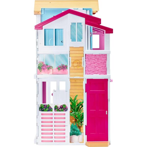 Barbie Traumvilla con 3 piani, 5 stanze e accessori, casa gioco pieghevole per bambini