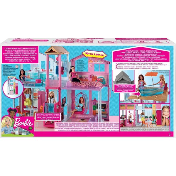 Barbie Traumvilla con 3 piani, 5 stanze e accessori, casa gioco pieghevole per bambini