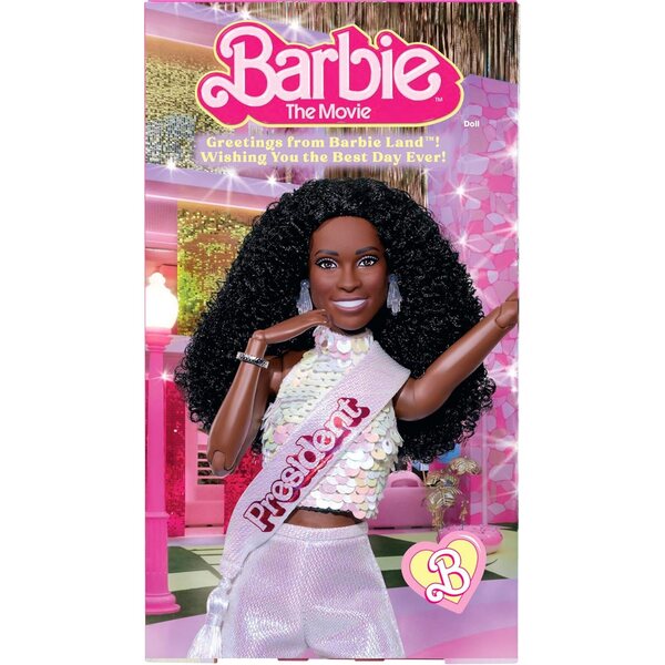 Barbie-Präsidentin Issa Rae mit weißem Glitzer-Outfit und Shorts – Sammlerpuppe