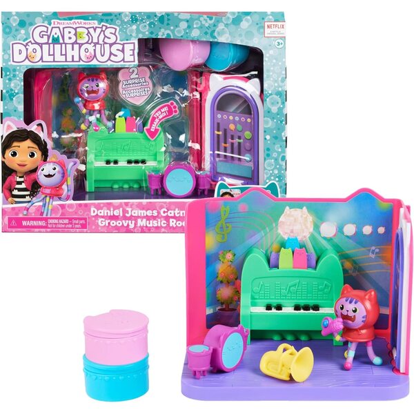 DREAMWORKS GABBY'S DOLLHOUSE - Deluxe Groovy Music Room con DJ Katzenminze e accessori, 3+ anni
