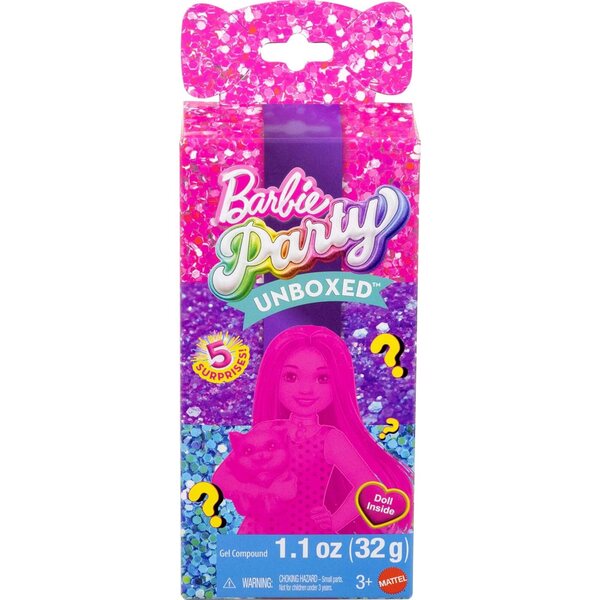 Barbie Party Unboxed Chelsea mit 6 Überraschungen, Tier- und Haarfarbenwechsel