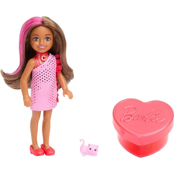 Barbie Party Unboxed Chelsea mit 6 Überraschungen, Tier- und Haarfarbenwechsel